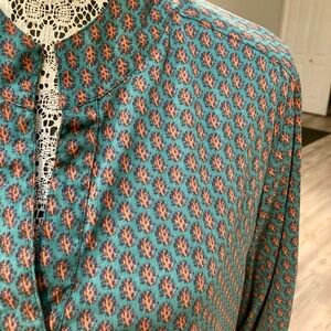 Emerald Green and Orange Patterned Womens Shirt/ blouse